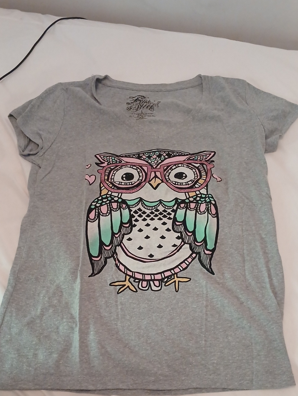 Fifth Sun Womens' Grey Tee with Pink & Mint Owl Graphic